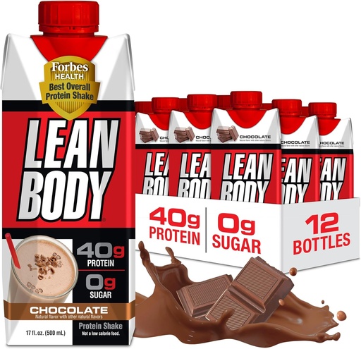 [BRSWIY37OUFRMAL2] Corpo magro pronto para beber Shake proteína de chocolate, 40g de proteína, mistura de soro, 0 açúcar, sem glúten, 22 vitaminas e minerais, LABADA, 17 Fl Oz (Pacote de 12)