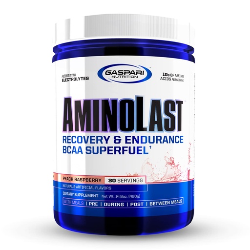 [BRSWYYYCAEHGMYD7] Gaspari Nutrition: AminoLast, Muscle Recovery and Endurance BCAA Fuel, Enhances Recovery & Replenishes Electrolytes, 30 Servings (Peach Raspberry)