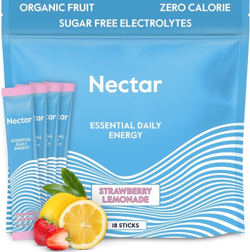 [BRSRMA36BUPROGQ6] Nectar Energy Booster - Organic Caffeine, B12 & Electrolytes - Sugar Free & Zero Calorie – Healthy Coffee, Energy Drink & Soda Alternative – Hydration & Energy Supplement (Straw. Lemonade 18 Packets)