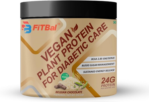 [BRSRA2YLB55QGHI7] Belgian Chocolate Vegan Plant Protein Powder for Diabetic Care 250 Gram (7 Servings) Serving Quantity-33G 24G Protein Per Serving, Glutamine - 3.32 Gm
