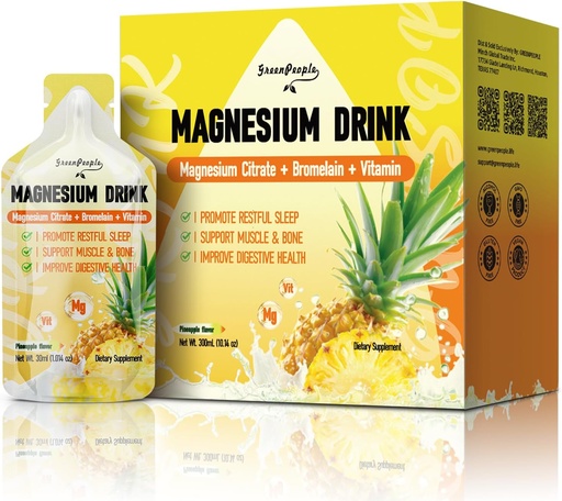 [BRSRA2QLA4IWO23Z] GREENPEOPLE 7-in-1 Magnesium Citrate Liquid, Magnesium Citrate Supplements Drink with 280mg Magnesium, Zinc, Bromelain, Vitamin C D3 B6, Muscle & Sleep Support for Kids & Adult, 1 fl.Oz (10Pcs)