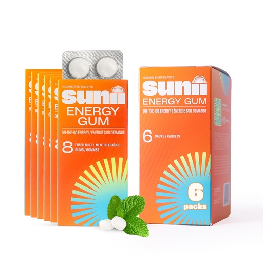 [BRSRAZI7OB5WCFLJ] Sunii Nootropic Energy Gum - Quick Boost Energy & Focus - 100mg Caffeine Gum, Fresh Mint Taste - Vitamins B6 & B5, Taurine, Vegan, No Sugar 5 Calorie - Faster than Chews, Drinks, Gels & Pills (48pcs)