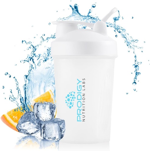 [BRSRMHQTCUARMCLX] Prodigy Nutrition Labs Premium Shaker steklenica kot nalašč za beljakovinske Shake in Pred vadbo -14 Ounce (bela)
