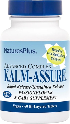 [BRSWIYT3PMDWCETA] Natures Plus Kalm- Assure - 60 Bi- Layered Tablets - Understøtter Afslapning med Passionflower, GABA, Kamille & Magnesium - Gluten Free & Vegan - 60 Serveringer