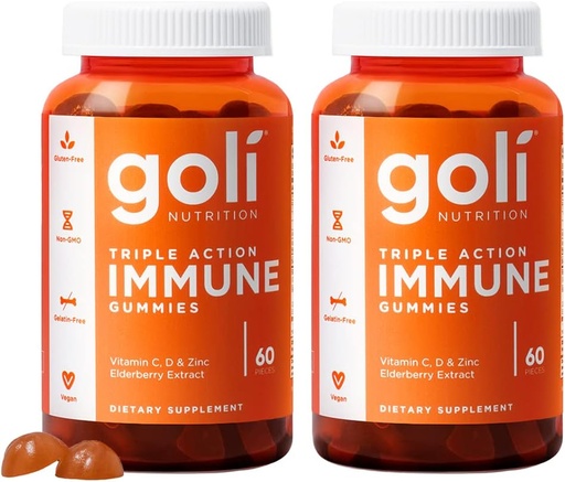 [BRSW2C3RA4BBMCDX] Goli Immuuni Gummy - 120 Count - Elderberry, C-vitamiini, D & Sinkki, Vegan, ei-GMO, Gluteeniton & liivate-vapaa, 2 pakkaus