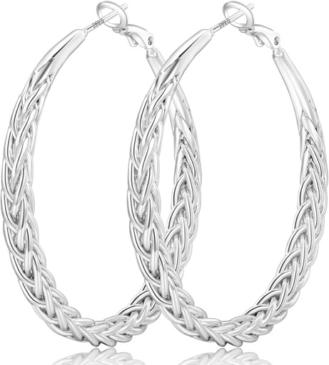 [BRSRAEL7OIOQE3Q3] Senteria Silver Hoop Earrings for Women Hypoallergenic 925 Sterling Silver Post Hoop Earrings Lightweight Large Hoops Earring Thick Twisted Silver Hoops 30/40/50MM