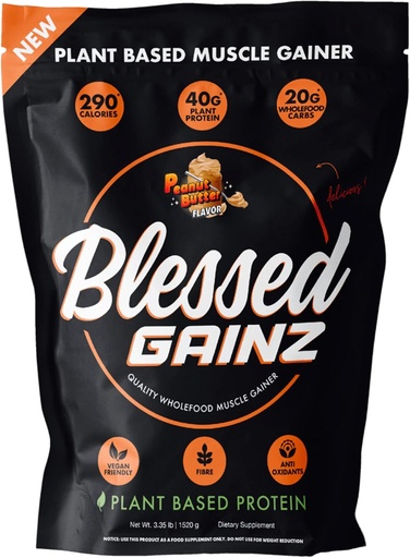 [BRSROYL6DMHBQCLZ] BLESSED Gainz Vegan Protein Powder Mass Gainer - 40g Plant Based Protein Powder - Meal Replacement Shake with Pea Protein Powder - Vegan Protein Shake - 40 Servings (Peanut Butter)