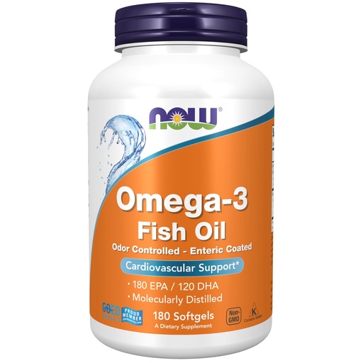 [BRSWIYQGAADR63D4] NOW Foods Supplements, Omega-3 180 EPA / 120 DHA, Enteric Coated, Cardiovascular Support*, 180 Softgels