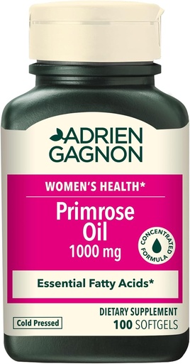 [BRSRAZD6BYIWY334] Adrien Gagnon - Βραδινό έλαιο Primrose 1000 mg, για το προεμμηνορρυσιακό σύνδρομο - 100 κόμης