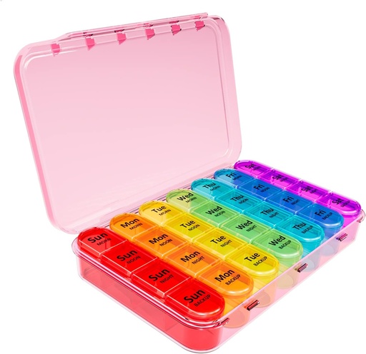 [BRSRMBQLAUIAGE32] Daviky Weekly Pillen Organisator, 7 dagen Pillen Organisator 4 keer per dag, Dagelijkse Pillen Doos 7 Dag, Grote Reis Pillen Doos met Verwijderbare Pillen Case om Vitamine, Supplement en Medicatie vast te houden (Roze)