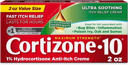 [BRSRMGAEBN4AK3I4] Cortizone-10 Maximal Strength Ultra Soothing Itch Relief Cream, 1% Hydrocortisone, Fast-Acting, Anti-Itch Cream för Bug Bites, Rash, Eczema, Psoriasis, Poison Ivy, Oak, Sumac & More, 2 oz