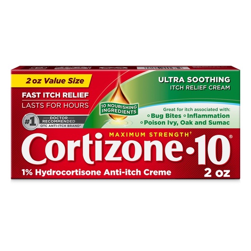 [BRSRMGAEBN4AK3I4] Cortizone-10 Maximum Strength Ultra Soothing Itch Relief Cream, 1% Hydrocortisone, Fast-Acting, Anti-Itch Cream for Bug Bites, Rash, Eczema, Psoriasis, Poison Ivy, Oak, Sumac & More, 2 oz