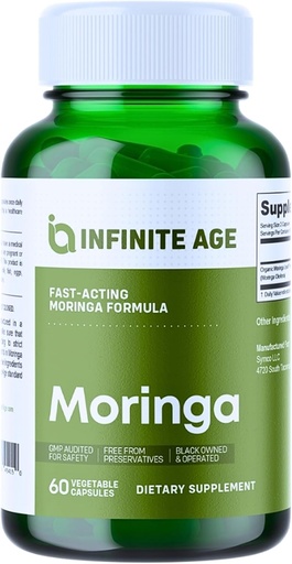 [BRSROAQCCQOROYLD] INFINITE AGE 1000mg Organic Moringa Leaf Powder Capsules, 60 Count - Made in The USA, Vegan, Gluten Free, All-Natural - Antioxidants, Liver and Kidney Support Supplement
