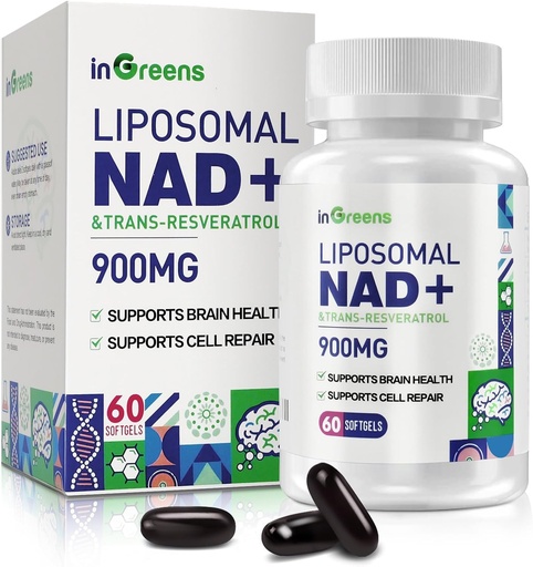 [BRSROYL3DIDWKALL] 900 mg Liposominis NAD + Priedas su Trans Resveratrol 300 mg, Replaces NMN, Superior Absorption, True NAD Plus DNA remonto ir Boost NAD +, Senėjimo gynyba, energija, ilgaamžiškumas, 60 Softgels