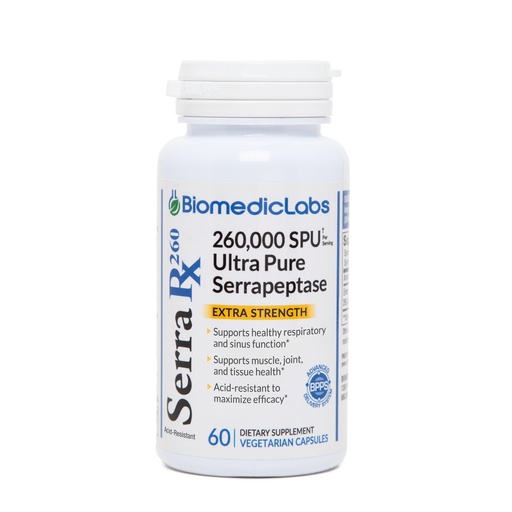 [BRSWIAANAEIRMCDI] Serra-RX 260,000 SU Serrapeptase -Acid-Resistant Proteolytic Systemic Enzyme, Non-GMO, Gluten Free, Vegan, Supports Sinus, Immune & Lung Health, 60 Veg Capsules
