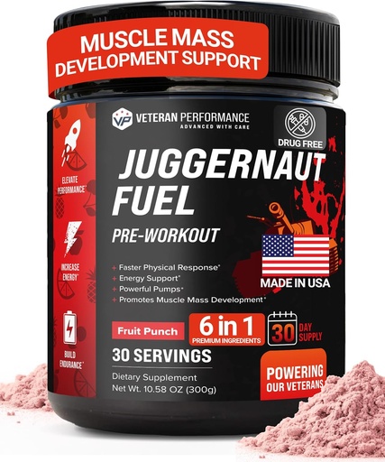 [BRSROAIYCMBQYGT3] Juggernaut Fuel Preworkout. 30 Servierungen. Zuckerfrei, keine künstlichen Süßungsmittel, Kreatinfreie Formel mit Beta-Alanin für Energie und Hydration. Made in USA.