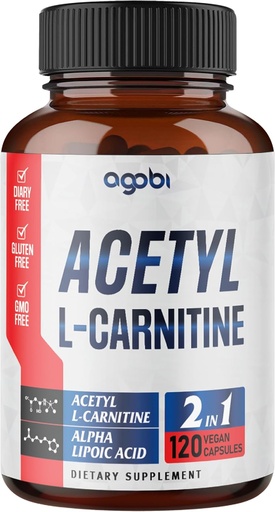[BRSRMBDYCNYAG2AZ] Acetil L-Carnitina & Alpha Lipoic Acid Complex 1500mg - Suplemento para Saúde do Cérebro, Memória, Foco & Apoio ao Mood - 120 Cápsulas Vegan para 2 Mês de Fornecimento - Gluten-Free, Non-GMO