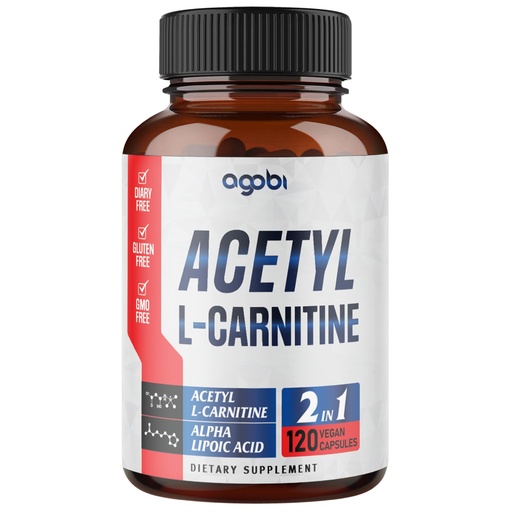 [BRSRMBDYCNYAG2AZ] agobi Acetyl L-Carnitine & Alpha Lipoic Acid Complex 1500mg - Supplement for Brain Health, Memory, Focus & Mood Support - 120 Vegan Capsules for 2 Month Supply - Gluten-Free, Non-GMO