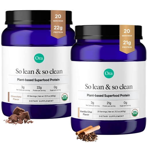 [BRSROGIBDIHRQHTG] Ora Organic Vegan Protein Powder Vanilla Chai & Chocolate Bundle: 21g Plant Based Protein Powder, Vanilla Chai Flavor, 20 Servings + 22g Plant Based Protein, Chocolate Flavor, 20 Servings