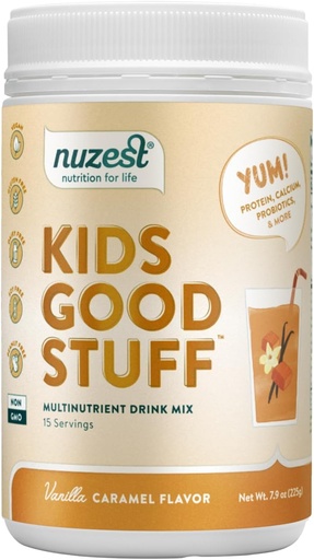 [BRSWYGAZCQMW23TU] Nuzest - Kids Good Stuff - Vegan Smoothie Mix - Vanilla Caramel - Multivitamin Nutritional Supplement Protein Shake - Dairy Free - Unterstützung von Wachstum und Entwicklung - 225g/ 7.9 oz (15 Servierungen)