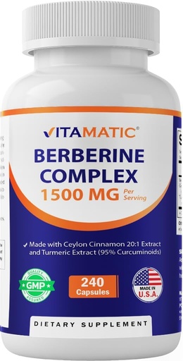 [BRSRAGTRPN7GKCLV] Berberina vitamática con canela de Ceylán, 1500mg, 240 cápsulas vegetarianas, no GMO, sin gluten