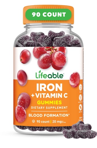 [BRSWYHA6AUORECQY] Lifeable Iron Gummies | 20mg | with Vitamin C | Great Tasting Blood Builder Iron Supplement | Iron with Vitamin C for Iron Deficiency | Iron Gummies for Women, Men, Adults | 90 Gummies