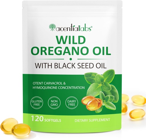 [BRSRAA3ROQPRECA2] Oil of Oregano Softgels, 120 Count Oregano Oil Supplement Capsules, 2 in 1 6000mg Oil of Oregano with Black Seed Oil 200mg, Organic Oregano Oil Extract, Non-GMO, Gluten Free
