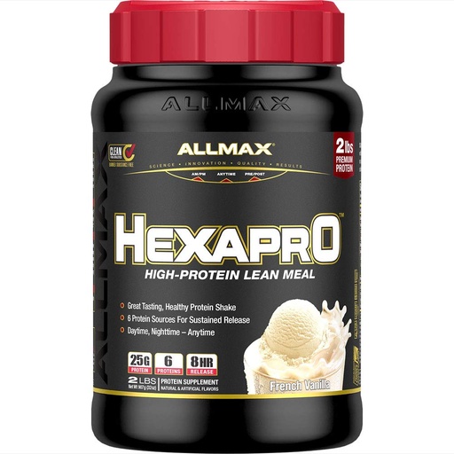 [BRSWGCQDCEGR6YIZ] ALLMAX HEXAPRO, French Vanilla - 2 lb - 25 Grams of Protein Per Serving - 8-Hour Sustained Release - Zero Sugar - 21 Servings