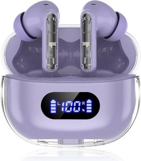 [BRSRAGLRDIMGAEY3] Purple Wireless Earbuds P1 PRO, Earphones Wireless Bluetooth Headphones with Clear Call Mics Ear Buds, Comfortable Fit, IPX7 Waterproof Long Battery Life, 30H Playtime for Sports Workout