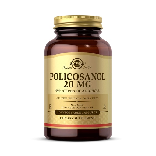 [BRSWIYQKCJ4QE2A5] Solgar Policosanol 20 mg, 100 Vegetable Capsules - Supports Heart Health - General Wellness - Vegan, Gluten Free, Dairy Free, Kosher - 100 Servings