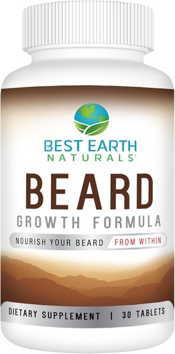 [BRSWGAQTAUHGGETV] Best Earth Naturals Beard Growth Formula for Men Vitamins, Nutrients, Biotin, Saw Palmetto, and PABA for Facial Hair Growth 30 Count