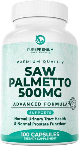 [BRSWG2YYC4CRAH3L] PurePremium Saw Palmetto 500 mg para hombres/mujer – Maximum Strength Saw Palmetto Extract ← Powder Capsules Suplemento - Apoyo Normal Urinary Tract, Prostate Health/Hair - 3 Months Supply - 100 Cuadros