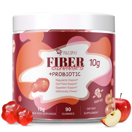 [BRSRAAQKAAHBEFYV] Migcopat Fiber Gummies with Probiotics,10G Fiber per Serving No Sugar Added Apple Flavor, with 10 Billion CFU Probiotics Blend, Apple Cider Vinegar, Vitamin C, Inulin, Bloating Support 90 Count