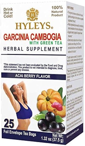 [BRSWYZQBBN7GA3LZ] HYLEYS Tea Garcinia Cambogia Green Tea med Acai Berry Flavor - 25 Teväskor (12 Pack - 300 Teväskor Totalt)
