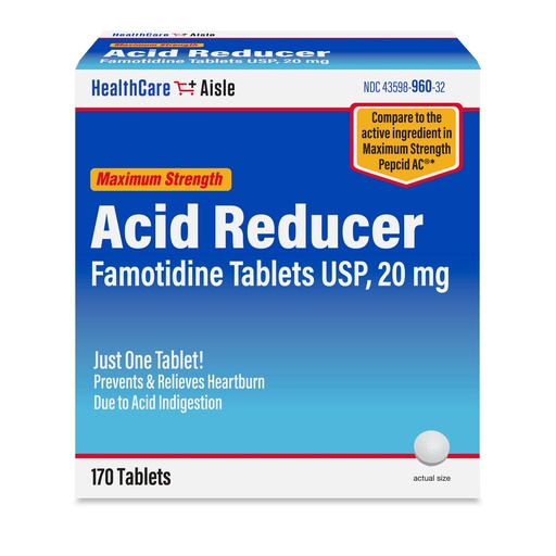 [BRSWYFL4CANQKHYV] HealthCareAisle Famotidine 20 mg, 170 Tablets, Maximum Strength Acid Reducer, Prevents and Relieves Heartburn Due to Acid Indigestion