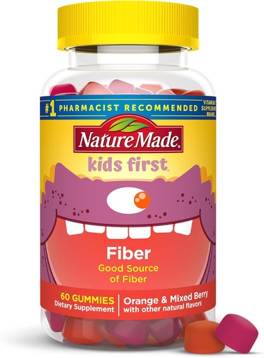 [BRSRMHTRBAMBY3DL] Nature Made Kids First Fiber Gummies, Fiber Supplement for Digestive Health Support, 60 Gummies, 30 Day Supply