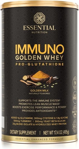 [BRSROBT7OV6RUF3X] Essential Nutrition Immuno Whey - Hydrolyzed Whey Protein Powder, Whey Protein Isolate, 18g Protein Per Serving, Amino Acids, Glutathione Production - Turmeric Extract - Golden Milk - 17.4oz