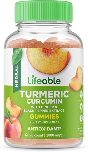 [BRSWYZIQDMPBG3TH] Lifeable Turmeric Curcumin with Ginger & Black Pepper Extract – 2000mg – Great Tasting Natural Flavor Gummy –Vegetarian GMO-Free Supplement – 90 Gummies