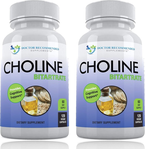 [BRSWGZT6O5YQ4HTK] Premium Choline - 500 mg - 120 Veggie Capsules - Supports Cognitive Health, Memory & More - 2 Pack