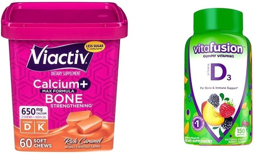 [BRSROBQEOUMQAGY4] Viactiv Calci +Vitamin D3 suplementaris Soft Chews, Caramel, 60 Chews - Calci Dietary suplementari & Vitafumina D3 Gummy Viminans per la implementació del sistema Bone i Imnegune, Peach, Blackberberry