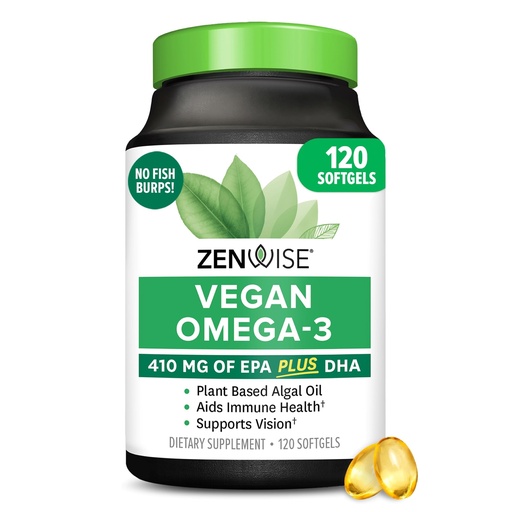 [BRSWGZQHOYBQ4EQV] Zenwise Health Vegan Omega 3 Supplement - Burpless Omega 3 Supplement with DHA, EPA & DPA Fatty Acids for Immune Health - Fish Oil Alternative from Sustainably Sourced Marine Algae Oil - 120 Softgels
