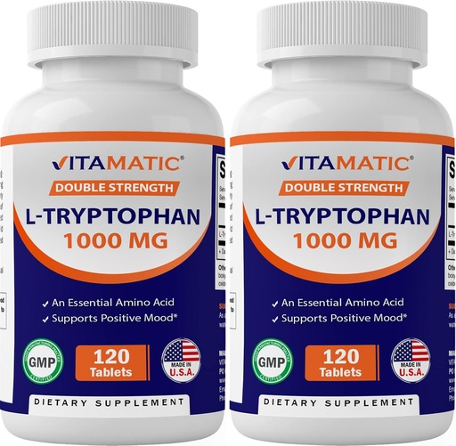 [BRSRM2YFB4JWA233] Vitamatic L-Tryptophan 1000mg 120 Tablets (120 Tablets (Pack of 1)) (2 Bottles)