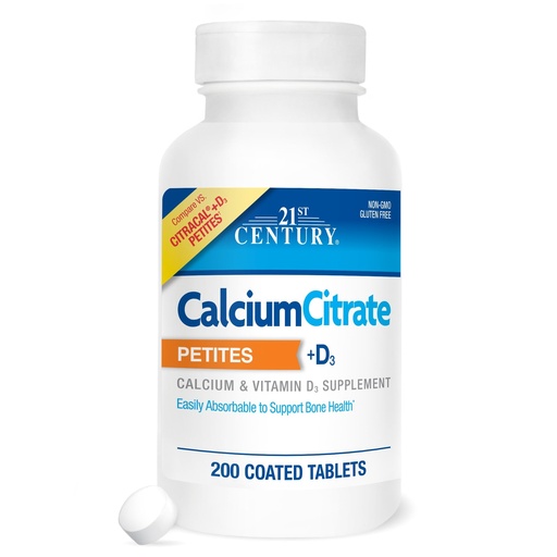 [BRSWIHLYDEPWAFAV] 21st Century Calcium Citrate + D3 Petites Coated Tablets 200 ea