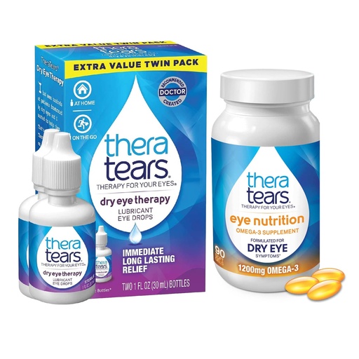 [BRSW2H3YCEMWMC3L] TheraTears 1200mg Omega 3 Supplement for Eye Nutrition, and VIT E, 90 Count Eye Drops for Dry Eyes, Twin Pack, 30mL 1 Fl oz Each (Packaging May Vary)