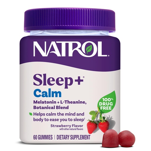 [BRSWYBD2B4CRAE36] Natrol Sleep+ Calm Melatonin Gummies for Adults, Sleep Gummies, Strawberry Flavor, 60 Gummies, 30 Day Supply