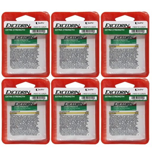 [BRSWGBIBB4HA2HLP] Uni's Excedrin Extra Strength 6 Count Single Dose Relief 2 caplets in Each Packet. Helps Relieves Headache, Toothache, Backache, Menstrual Cramps, Common Cold, and Muscular Aches.