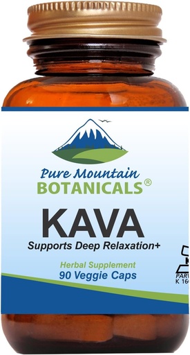 [BRSWKYIRCQHGOFDY] Pure Mountain Botanicals Kava Kapslid - 90 Kosher Vegan Caps koos 400mg Wild Vanuatu Kava Juur ekstrakt
