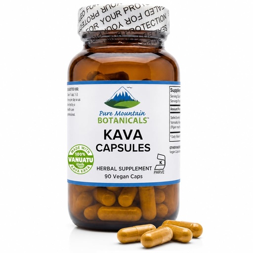 [BRSWKYIRCQHGOFDY] Pure Mountain Botanicals Kava Kava Capsules - 400mg Wild-Harvested Vanuatu Root - 90 Capsules - Vegan, Kosher, Non-GMO, Gluten-Free Supplement