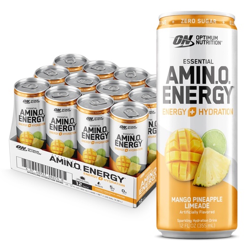 [BRSWGBIKOECAMAA7] Optimum Nutrition Amino Energy Sparkling Hydration Drink, Electrolytes, Caffeine, Amino Acids, BCAAs, Sugar Free, Mango Pineapple Limeade, 12 Fl Oz, 12 Pack (Packaging May Vary)