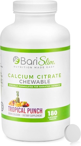 [BRSRA2Y6CIHAIA3V] BariSlim Bariatric Calcium Citrate med Magnesium och vitamin D Tabs - 500 mg Calcium Citrate Per Servering - Formulerad för patienter efter viktminskning Kirurgi | Tropisk Punch (90 portioner)